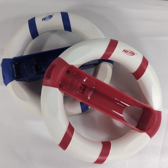 Nintendo Wii NERF 2008 2 Set Racing Wheel Controller Attachment Red Blue White - Picture 2 of 16